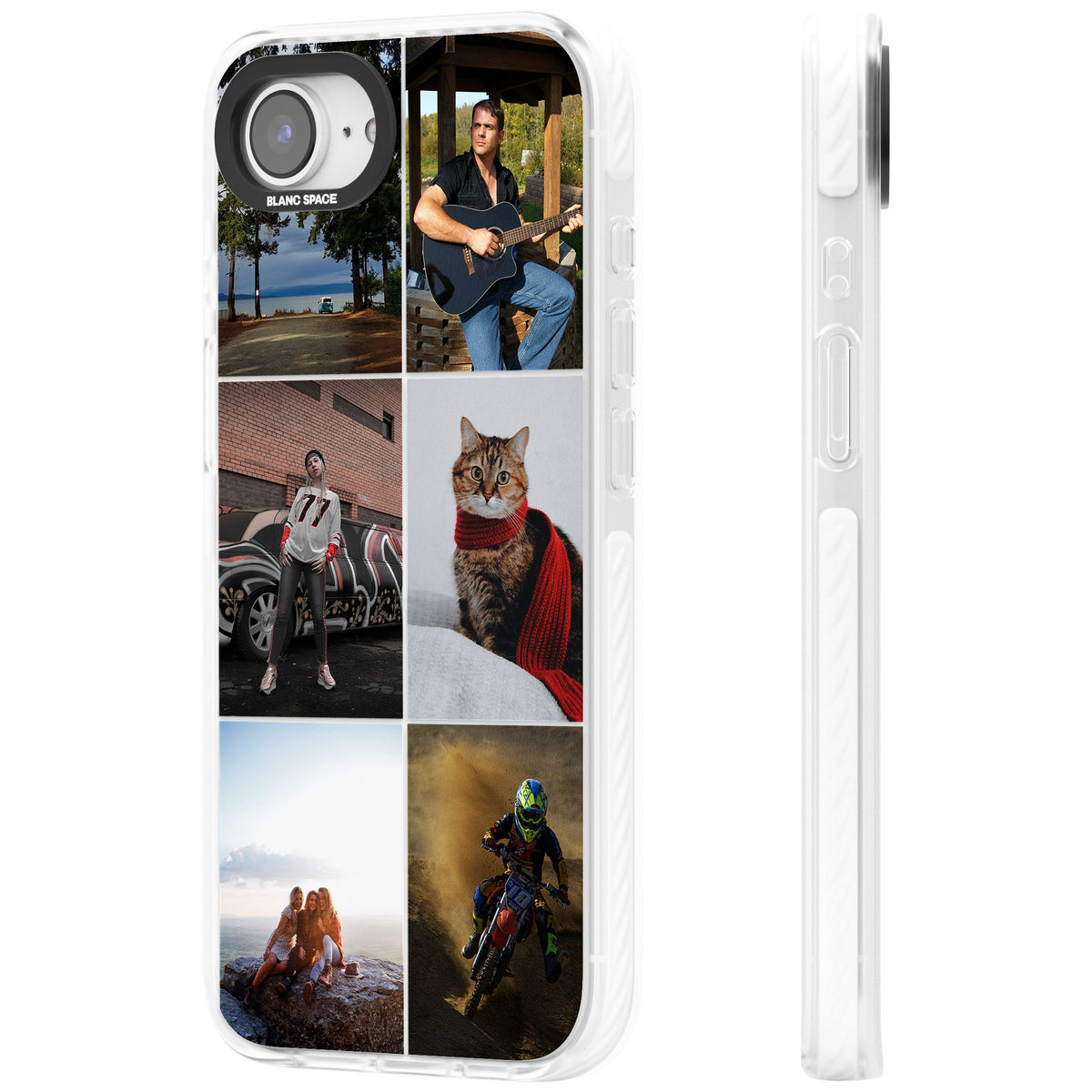 Personalised 6 Photo Grid iPhone 16e / iPhone 17e Impact Clear Phone Case side