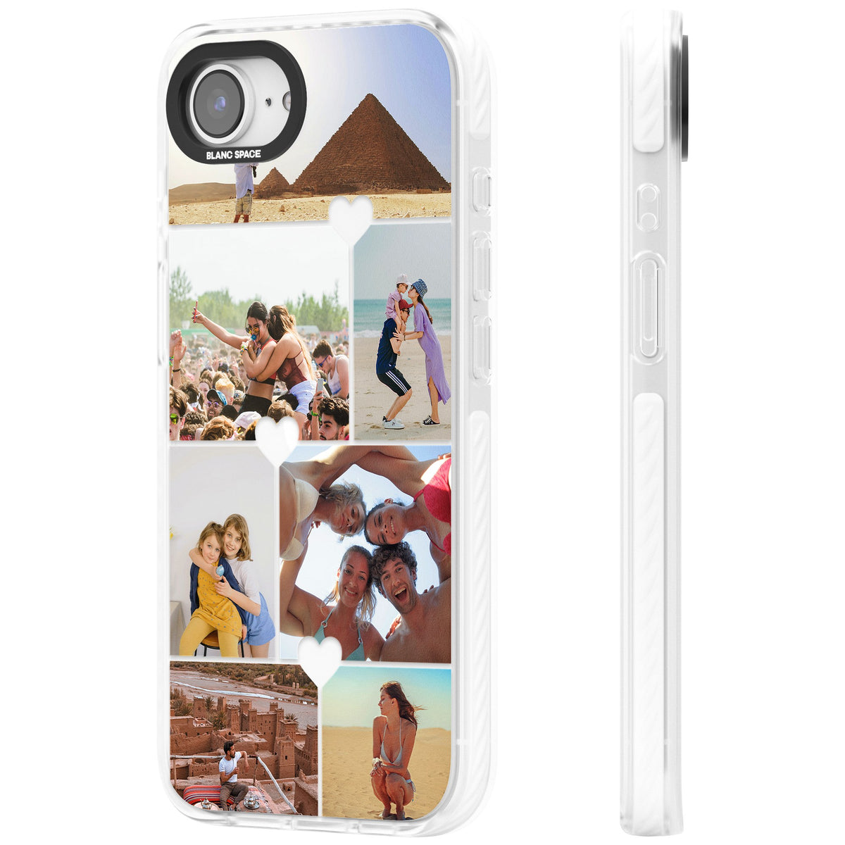 Personalised Heart Photo Grid iPhone 16e / iPhone 17e Impact Clear Phone Case side