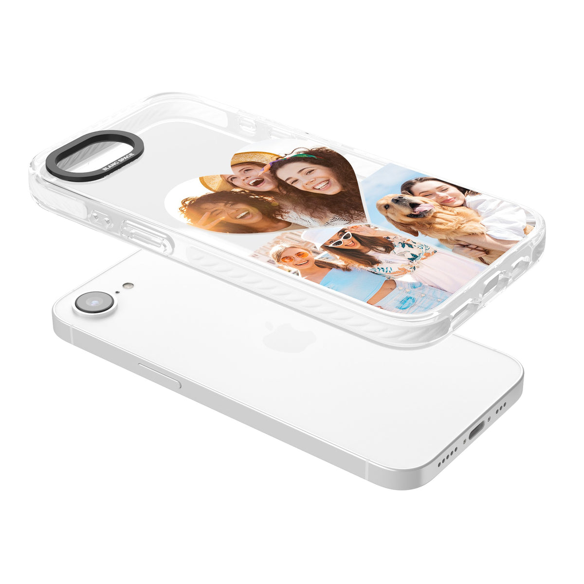 Personalised Heart Photo iPhone 16e / iPhone 17e Impact Clear Phone Case angled