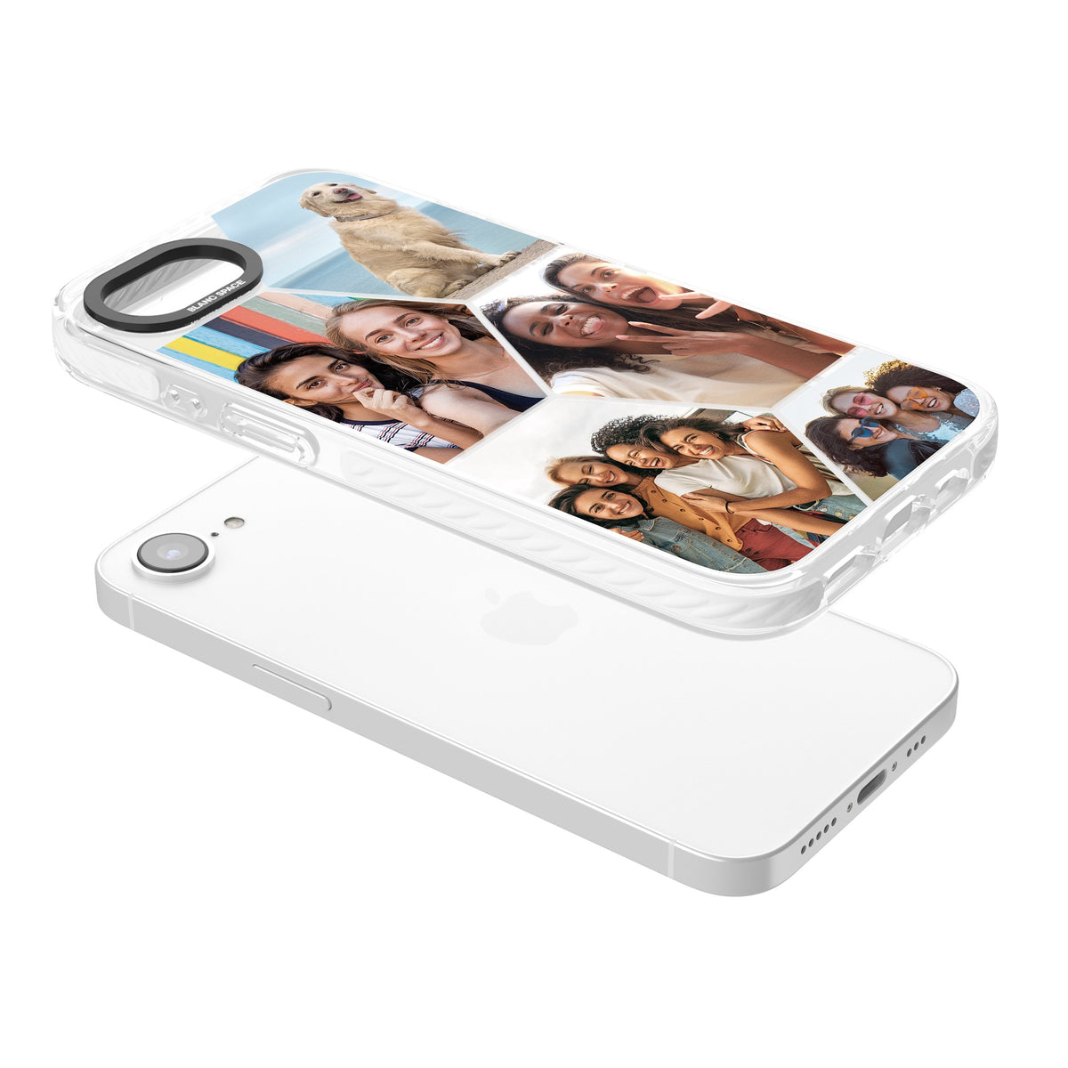 Personalised Beehive Photo Grid iPhone 16e / iPhone 17e Impact Clear Phone Case angled