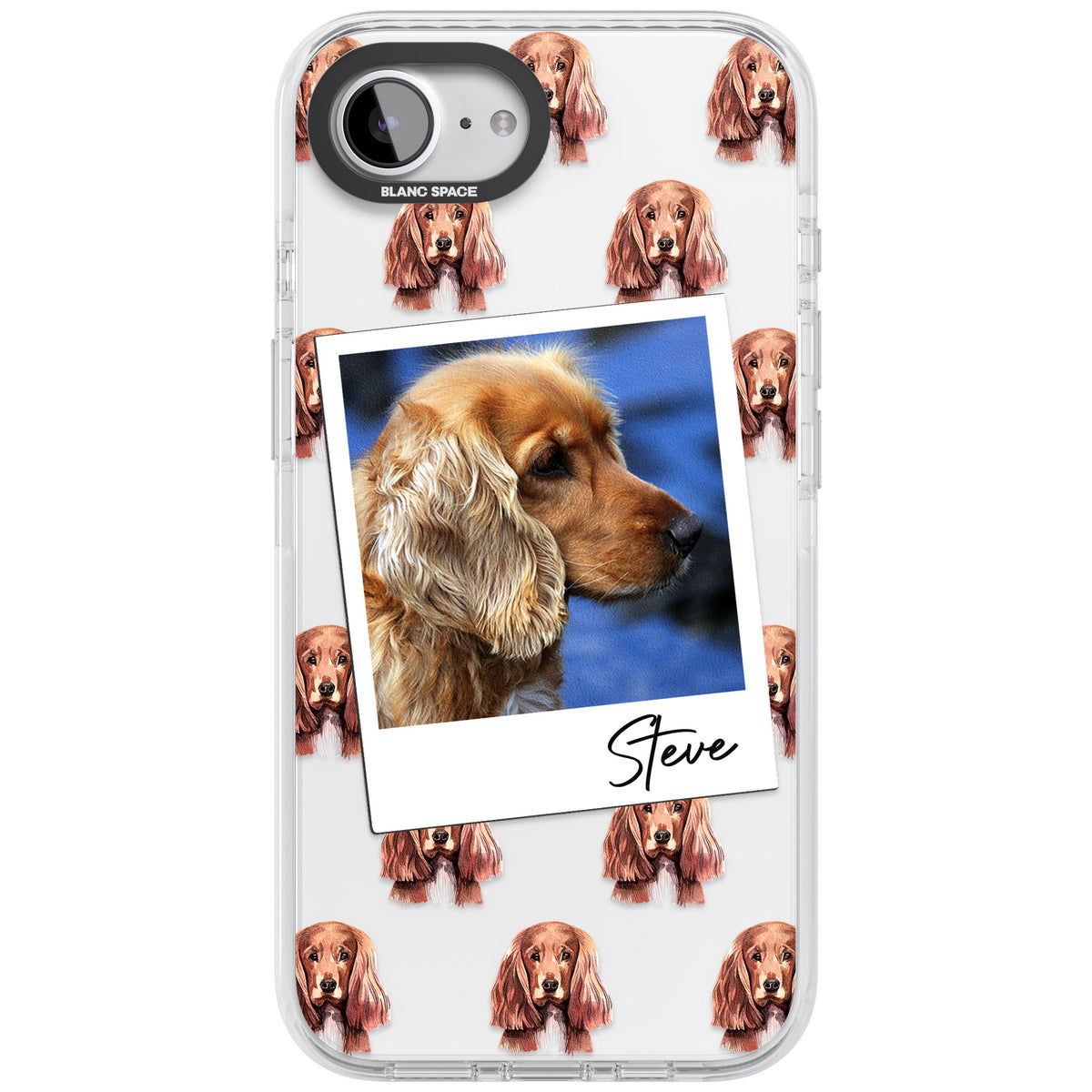 Personalised Cocker Spaniel Instant Camera Photo iPhone 16e / iPhone 17e Impact Clear Phone Case front