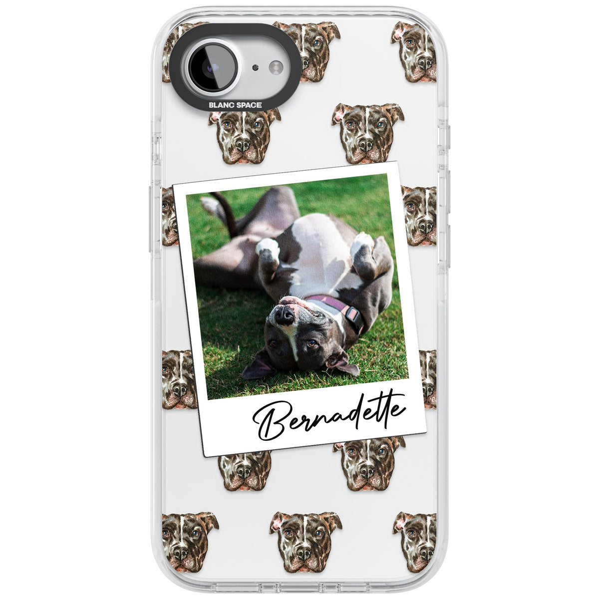 Personalised Staffordshire Bull Terrier Instant Camera Photo iPhone 16e / iPhone 17e Impact Clear Phone Case front