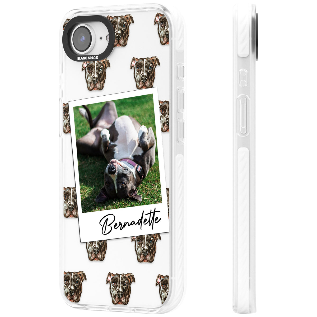 Personalised Staffordshire Bull Terrier Instant Camera Photo iPhone 16e / iPhone 17e Impact Clear Phone Case side