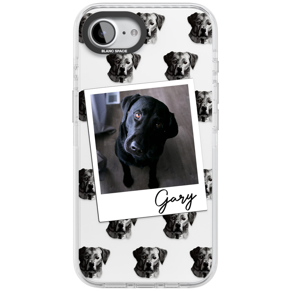 Personalised Black Labrador Instant Camera Photo iPhone 16e / iPhone 17e Impact Clear Phone Case front
