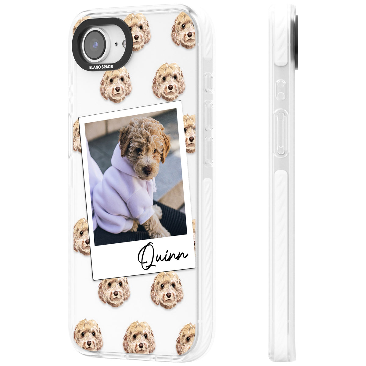 Personalised Cream Cockapoo Instant Camera Photo iPhone 16e / iPhone 17e Impact Clear Phone Case side