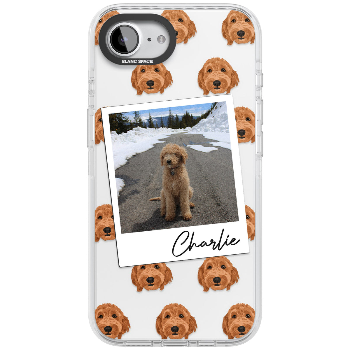 Personalised Golden Doodle Dog Photo iPhone 16e / iPhone 17e Impact Clear Phone Case front