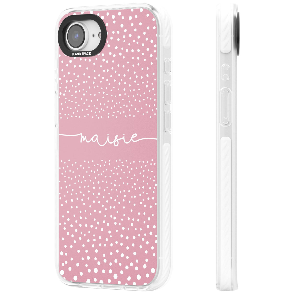 Personalised Pink Dots iPhone 16e / iPhone 17e Impact Clear Phone Case side