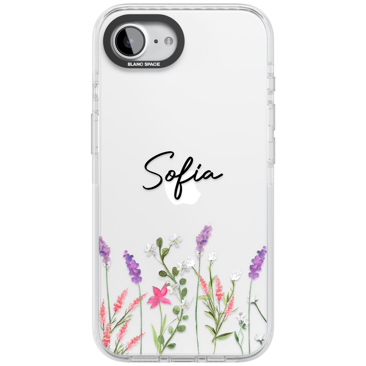 Personalised Lavender Wildflowers iPhone 16e / iPhone 17e Impact Clear Phone Case front