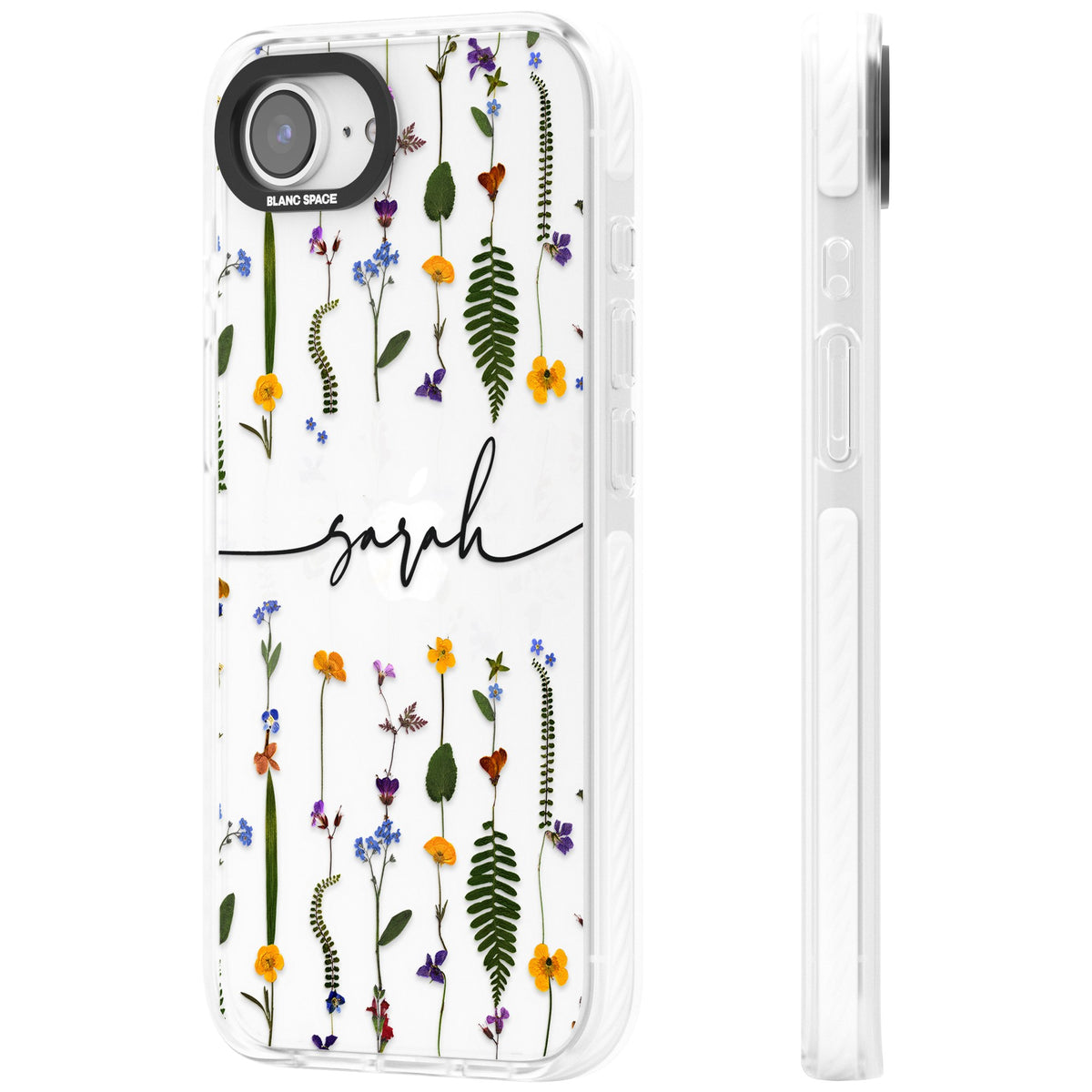 Personalised Wildflower Chain iPhone 16e / iPhone 17e Impact Clear Phone Case side