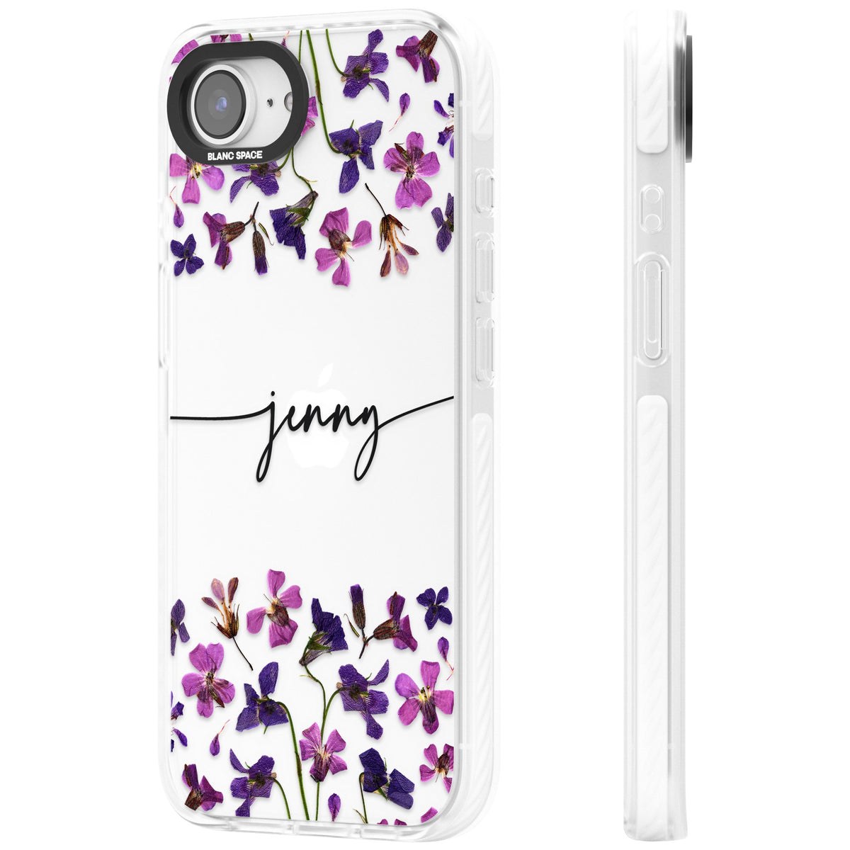 Personalised Purple Wildflowers iPhone 16e / iPhone 17e Impact Clear Phone Case side