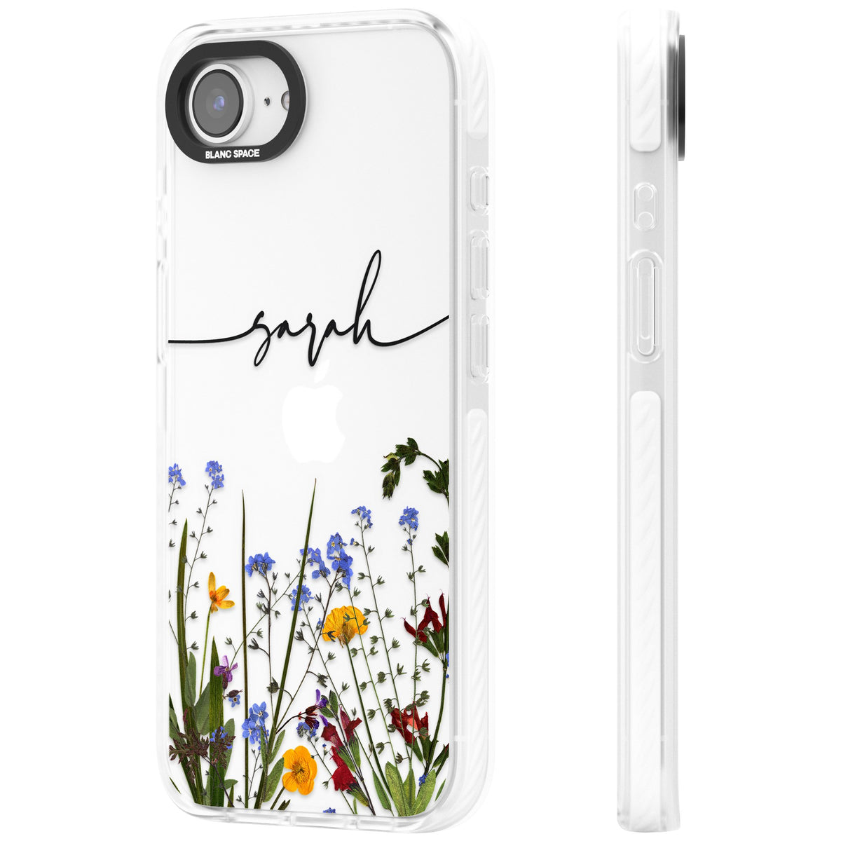 Personalised Wildflower Script iPhone 16e / iPhone 17e Impact Clear Phone Case side