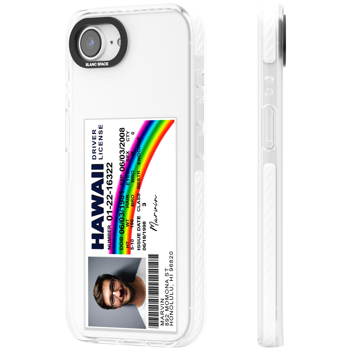 Personalised Hawaii Driving License iPhone 16e / iPhone 17e Impact Clear Phone Case side