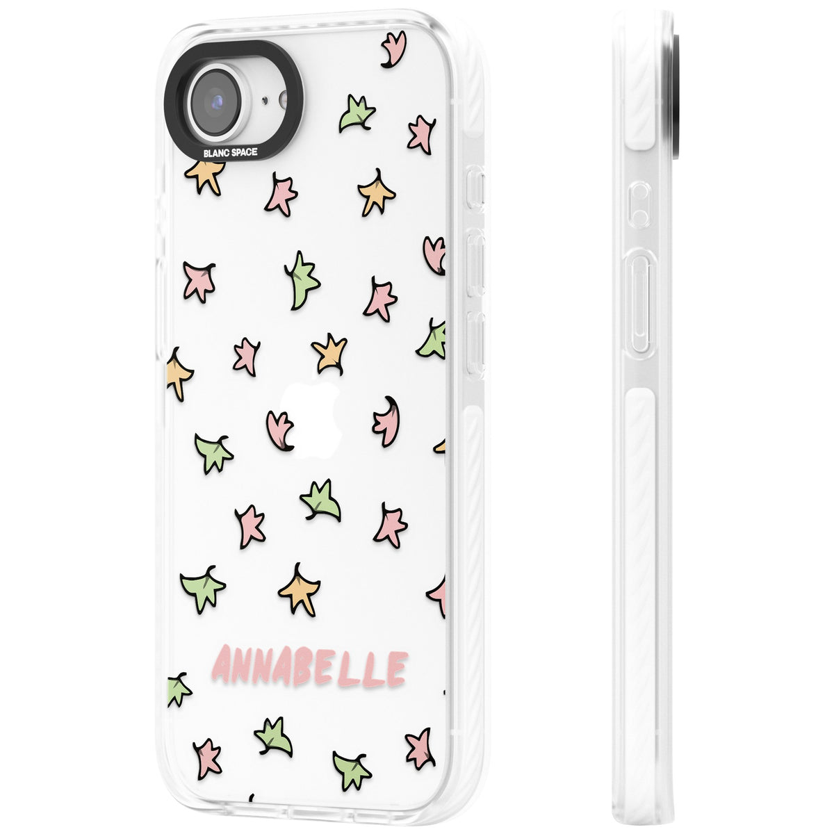 Personalised Heartstopper Leaves Pattern iPhone 16e / iPhone 17e Impact Clear Phone Case side