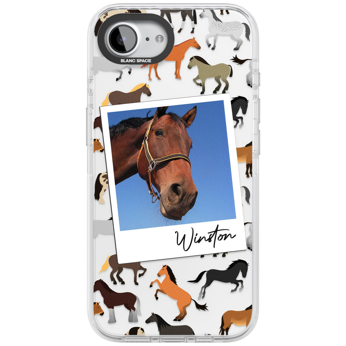Personalised Horse Polaroid iPhone 16e / iPhone 17e Impact Clear Phone Case front