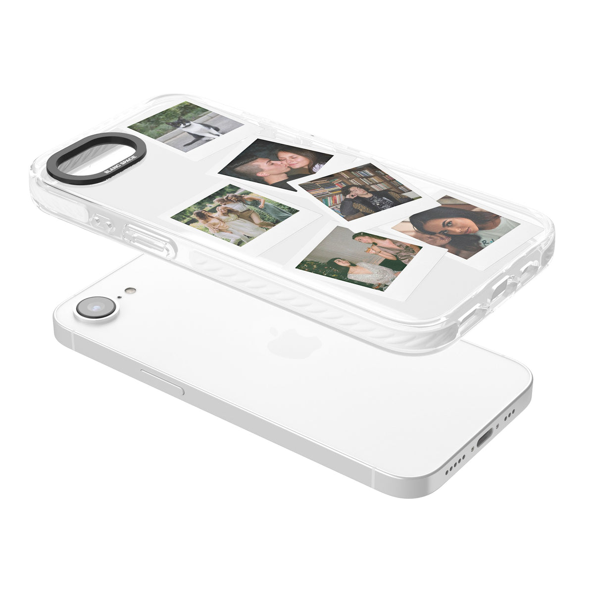 Personalised Classic Instant Photos iPhone 16e / iPhone 17e Impact Clear Phone Case angled