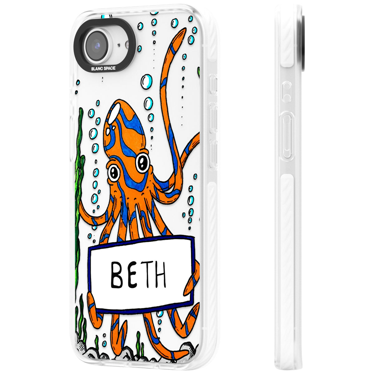 Personalised Octo iPhone 16e / iPhone 17e Impact Clear Phone Case side