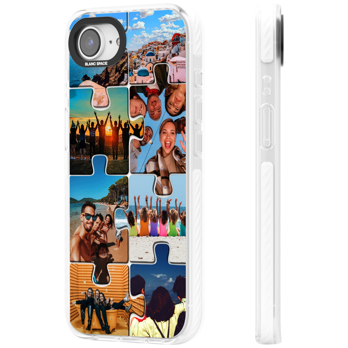 Personalised Jigsaw Photo Grid iPhone 16e / iPhone 17e Impact Clear Phone Case side