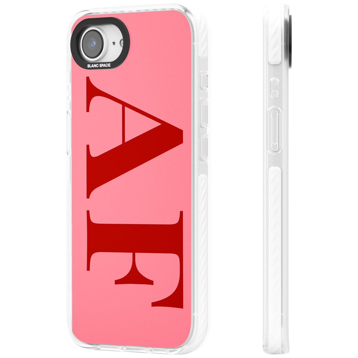 Personalised Red & Pink Letters iPhone 16e / iPhone 17e Impact Clear Phone Case side