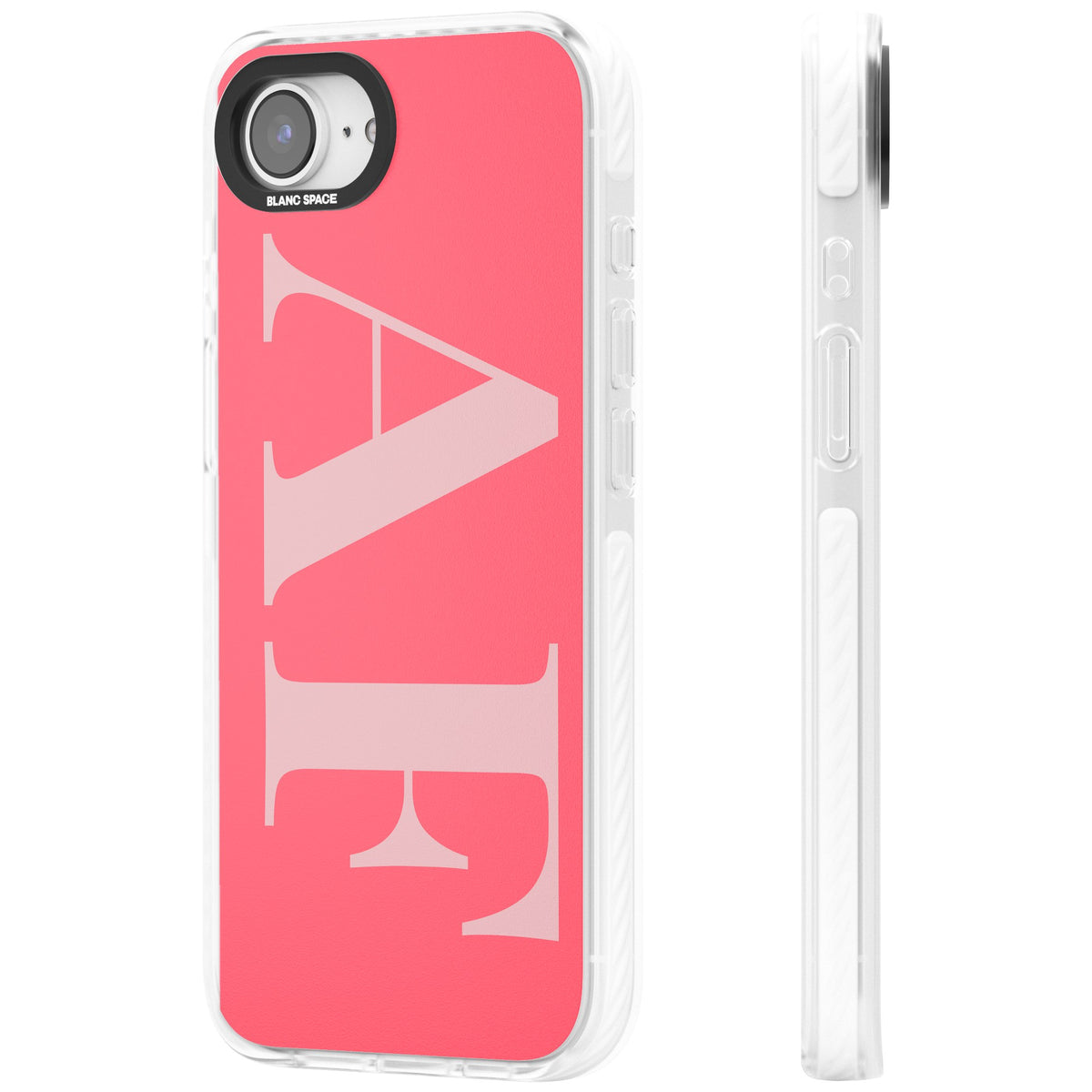 Personalised Light & Dark Pink Letters iPhone 16e / iPhone 17e Impact Clear Phone Case side