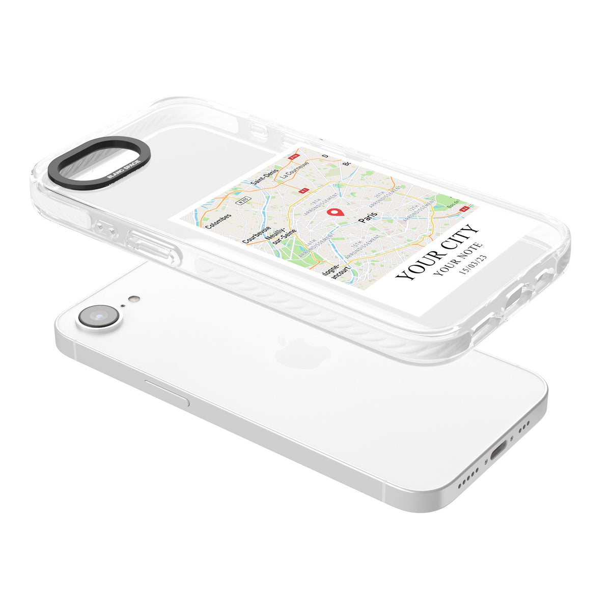 Personalised World Map iPhone 16e / iPhone 17e Impact Clear Phone Case angled