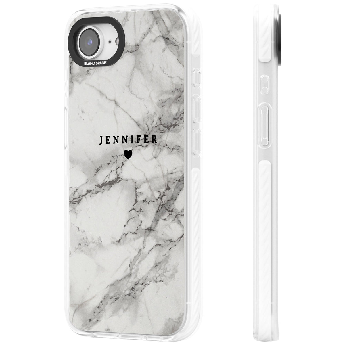 Personalised Classic Grey Marble iPhone 16e / iPhone 17e Impact Clear Phone Case side