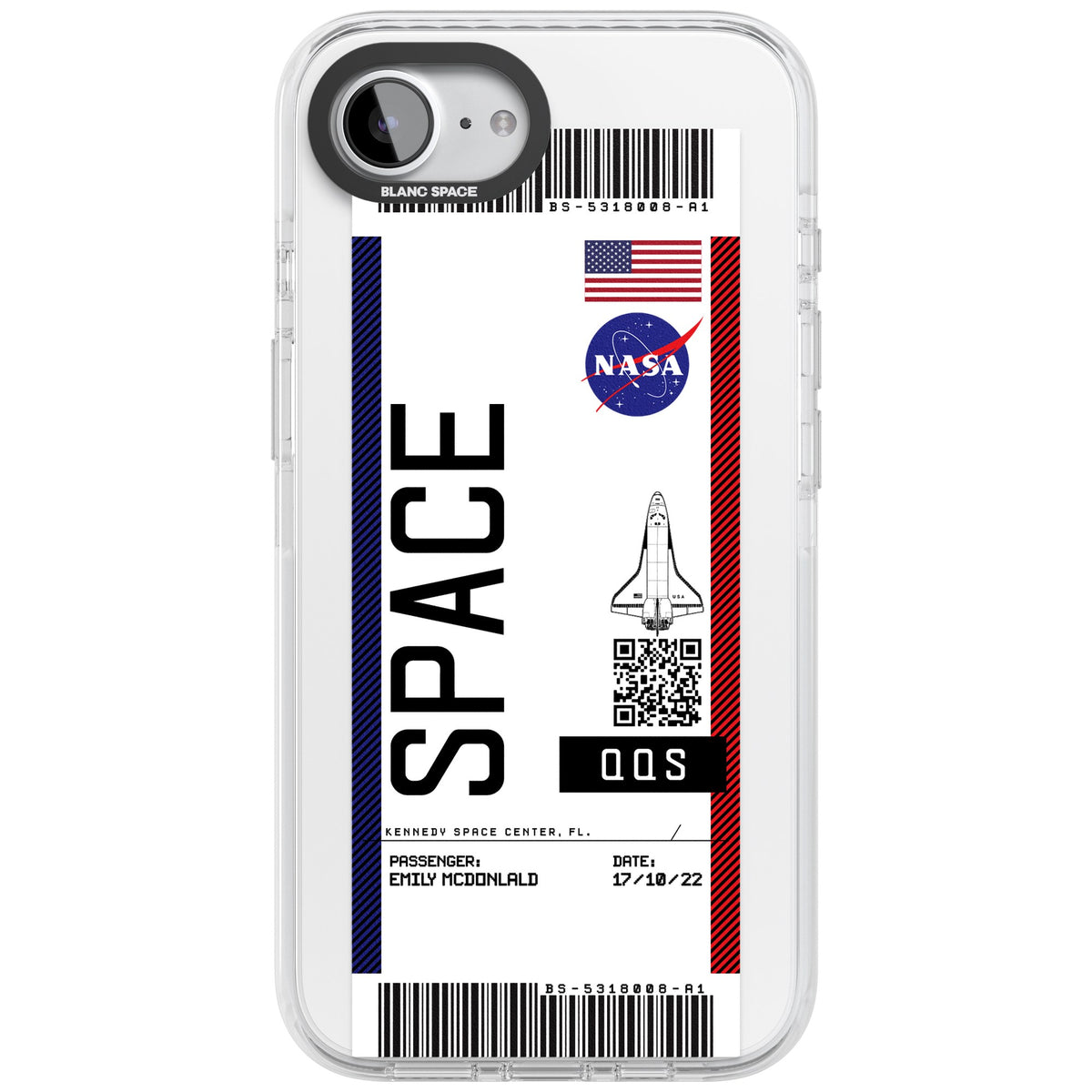 Personalised Nasa Boarding Pass (Light) iPhone 16e / iPhone 17e Impact Clear Phone Case front