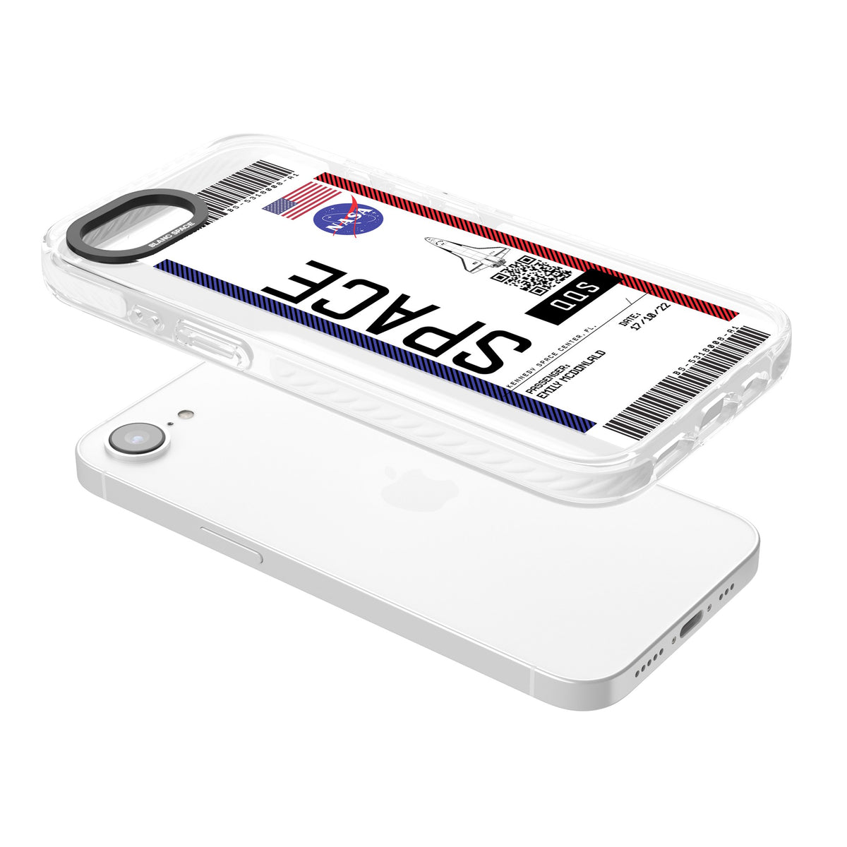 Personalised Nasa Boarding Pass (Light) iPhone 16e / iPhone 17e Impact Clear Phone Case angled