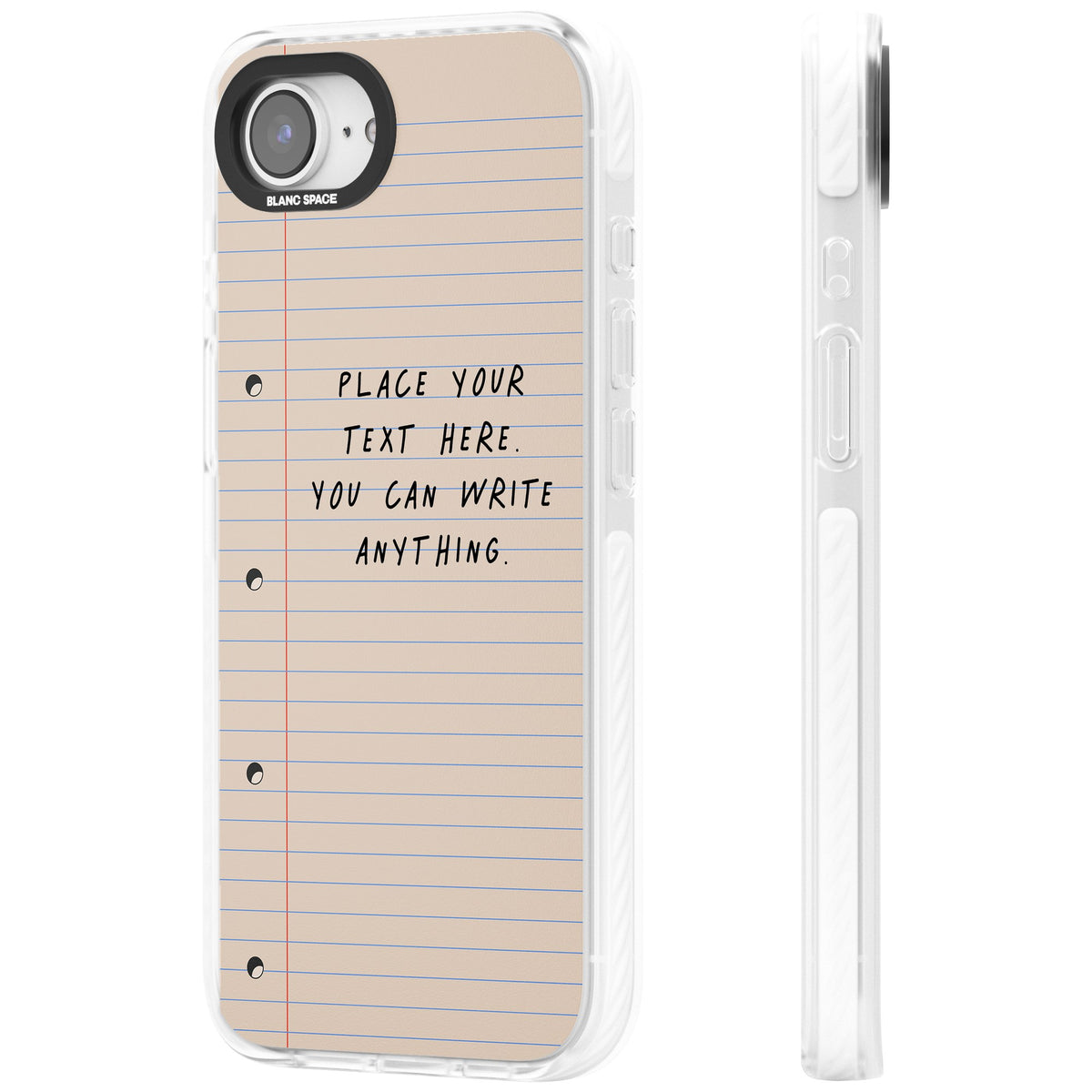 Personalised Lined Paper iPhone 16e / iPhone 17e Impact Clear Phone Case side