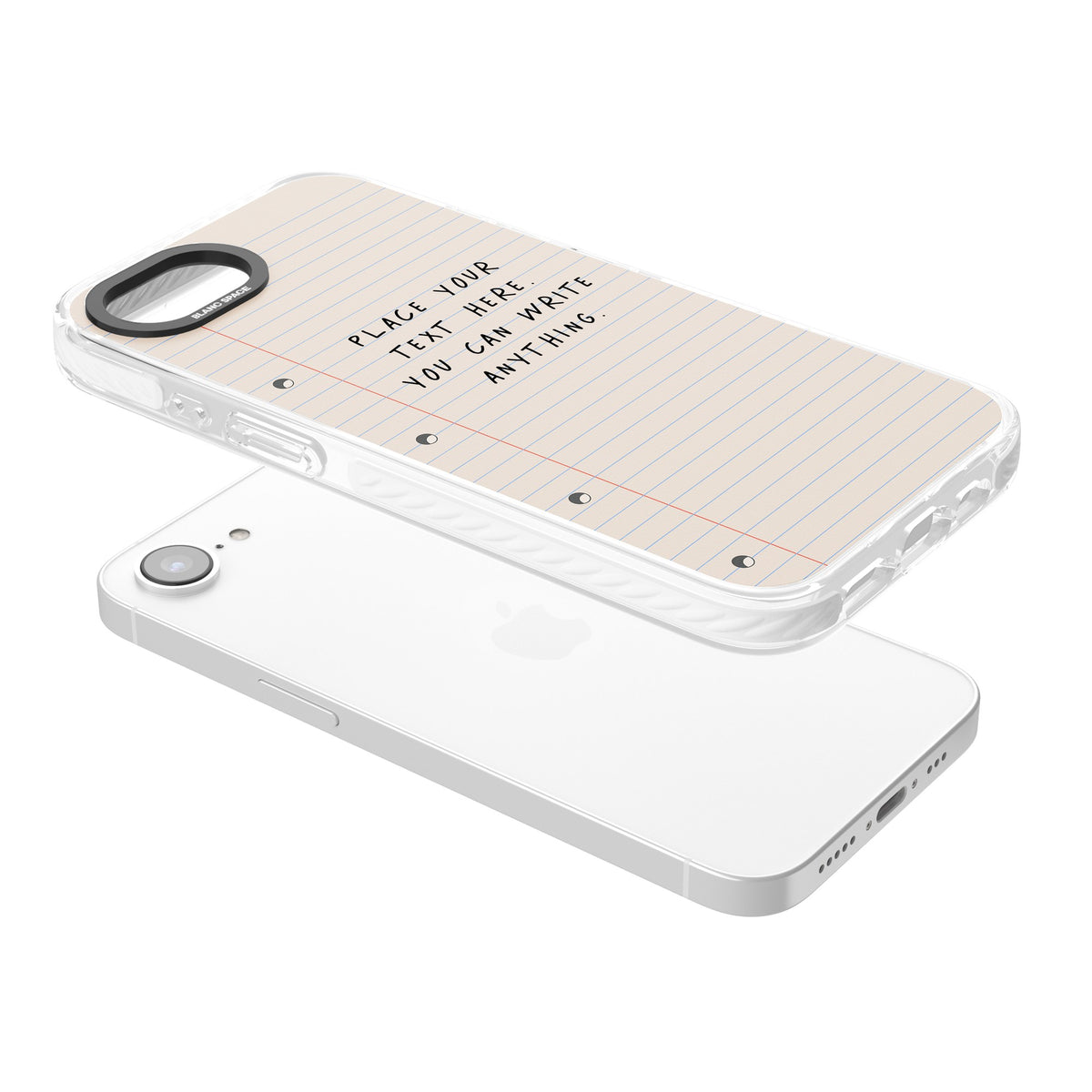 Personalised Lined Paper iPhone 16e / iPhone 17e Impact Clear Phone Case angled