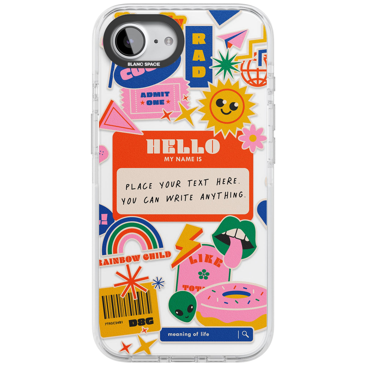 Personalised Retro Nametag Sticker iPhone 16e / iPhone 17e Impact Clear Phone Case front