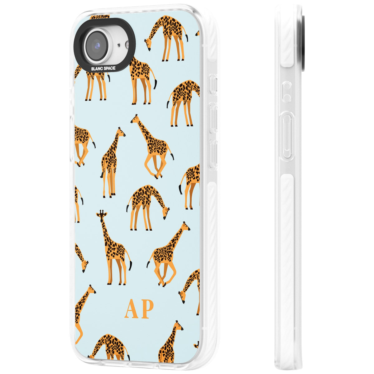 Personalised Safari Giraffe iPhone 16e / iPhone 17e Impact Clear Phone Case side
