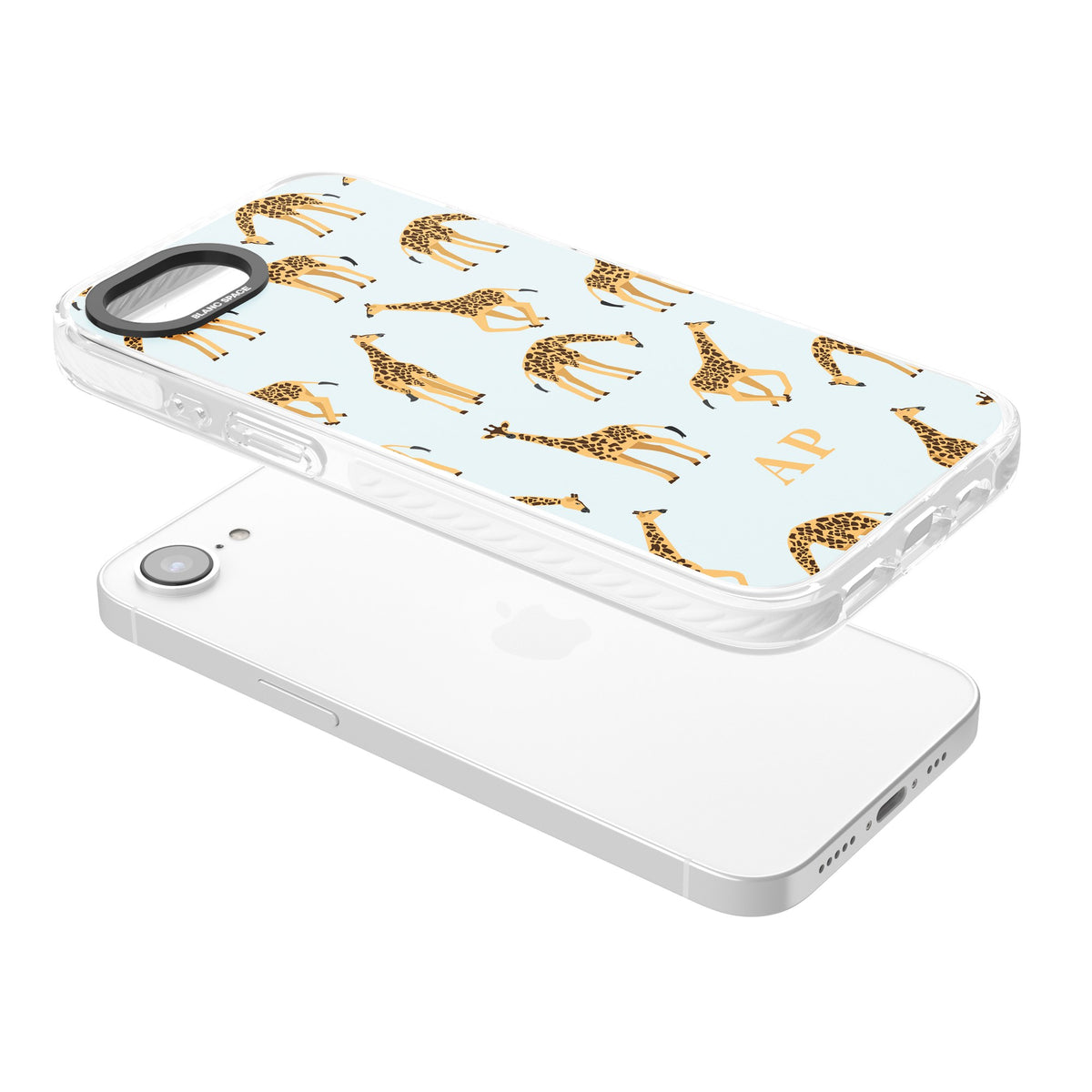 Personalised Safari Giraffe iPhone 16e / iPhone 17e Impact Clear Phone Case angled