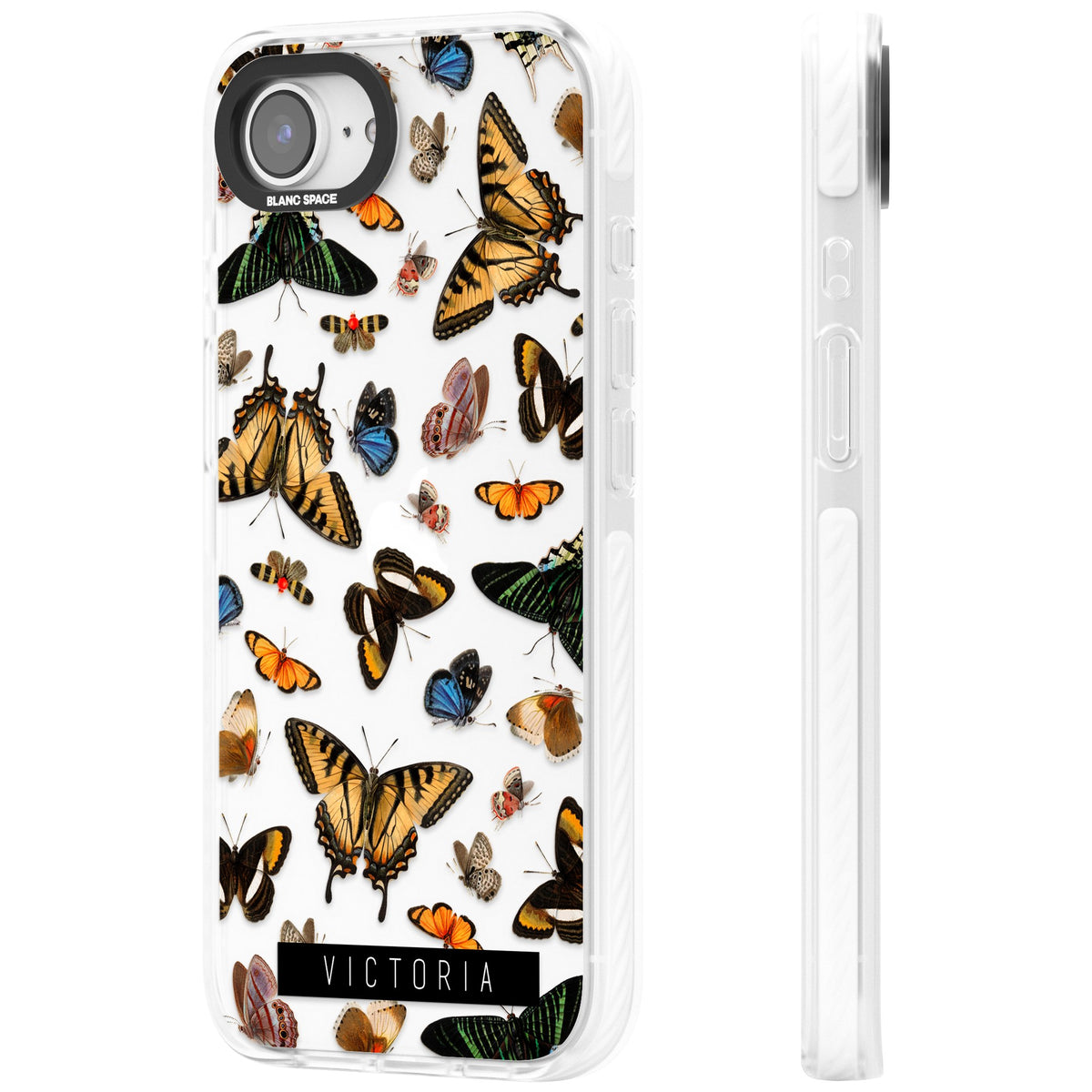 Personalised Butterfly Archive iPhone 16e / iPhone 17e Impact Clear Phone Case side