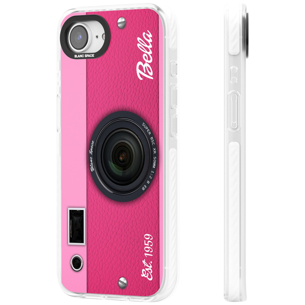 Personalised Pink Dream Camera iPhone 16e / iPhone 17e Impact Clear Phone Case side