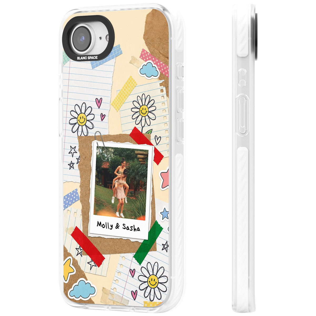 Personalised Scrapbook Photo iPhone 16e / iPhone 17e Impact Clear Phone Case side