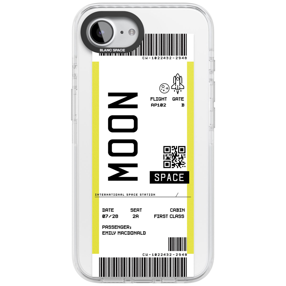 Personalised Moon Travel Ticket iPhone 16e / iPhone 17e Impact Clear Phone Case front