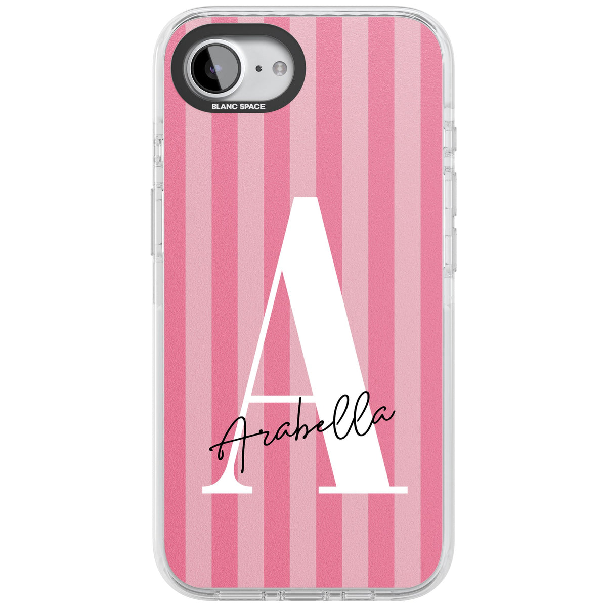 Personalised Pink Stripes iPhone 16e / iPhone 17e Impact Clear Phone Case front