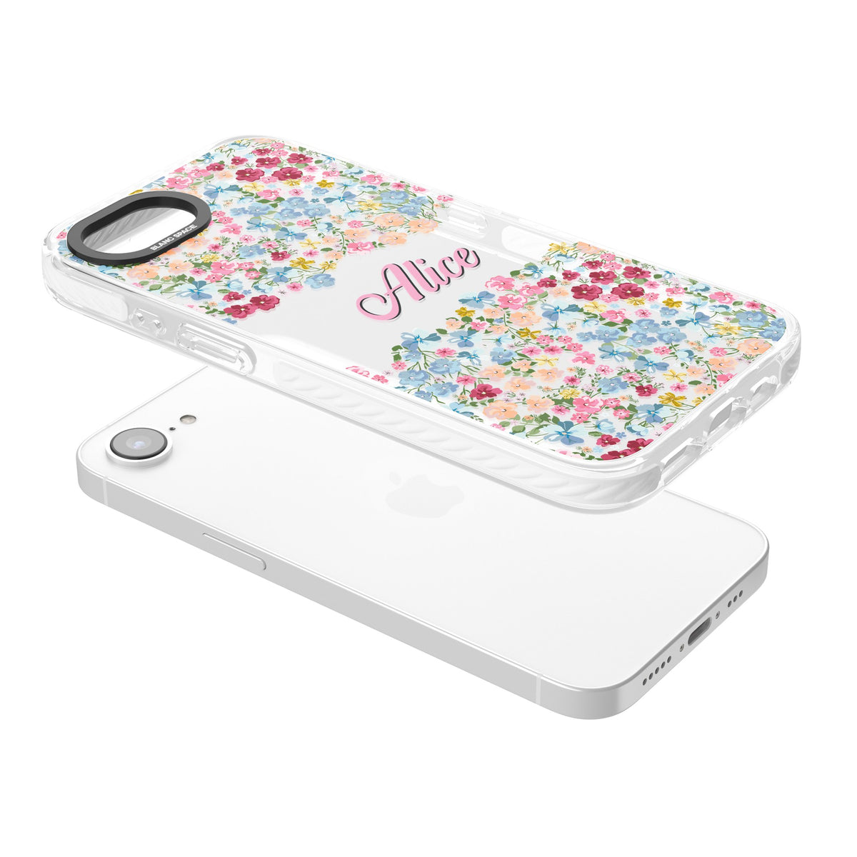 Personalised Venetian Meadow iPhone 16e / iPhone 17e Impact Clear Phone Case angled
