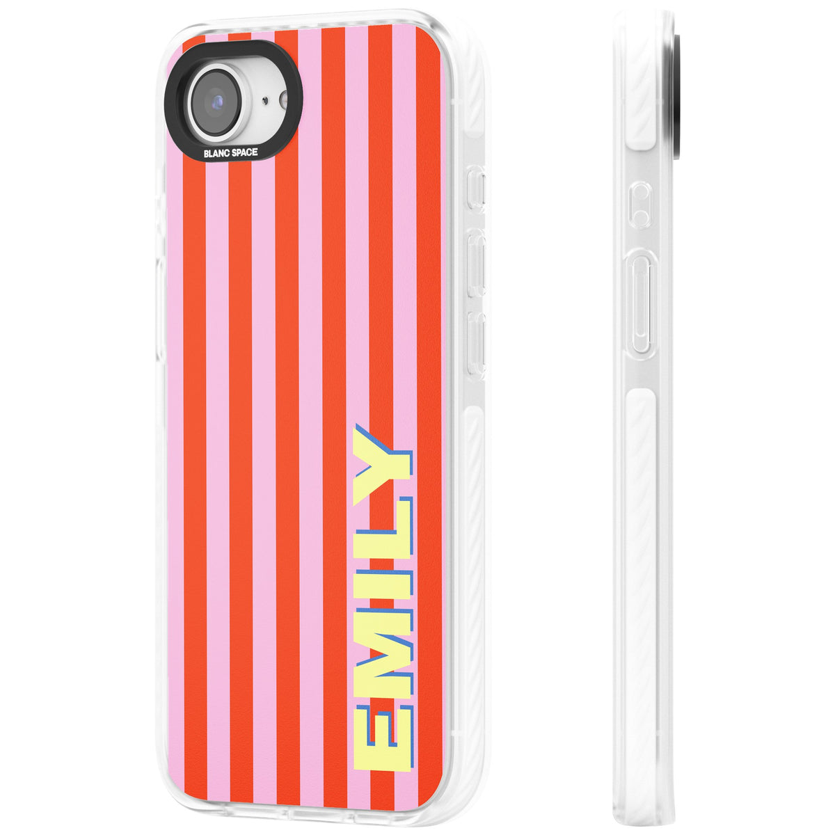 Personalised Havana Stripe iPhone 16e / iPhone 17e Impact Clear Phone Case side