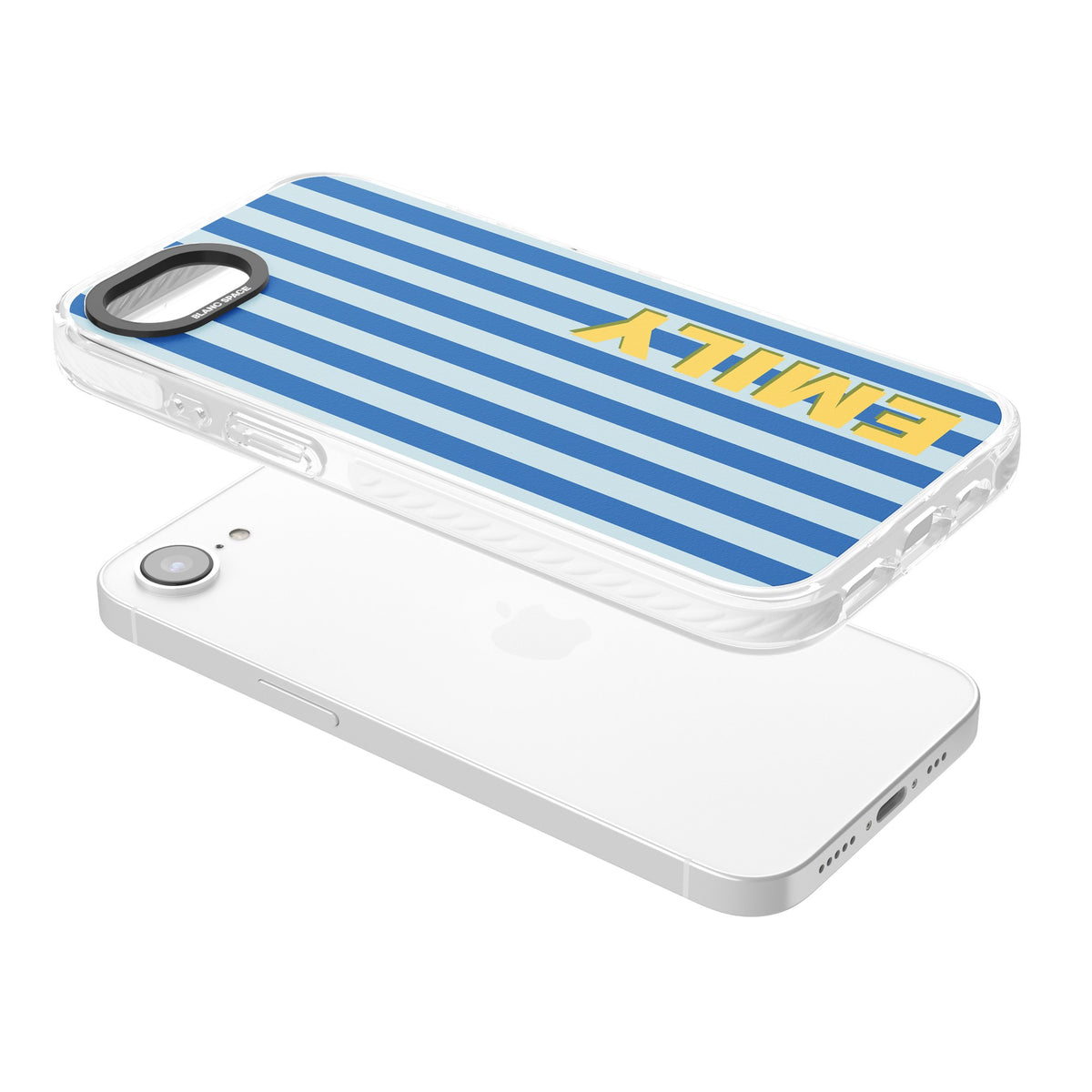 Personalised Athenian Stripe iPhone 16e / iPhone 17e Impact Clear Phone Case angled