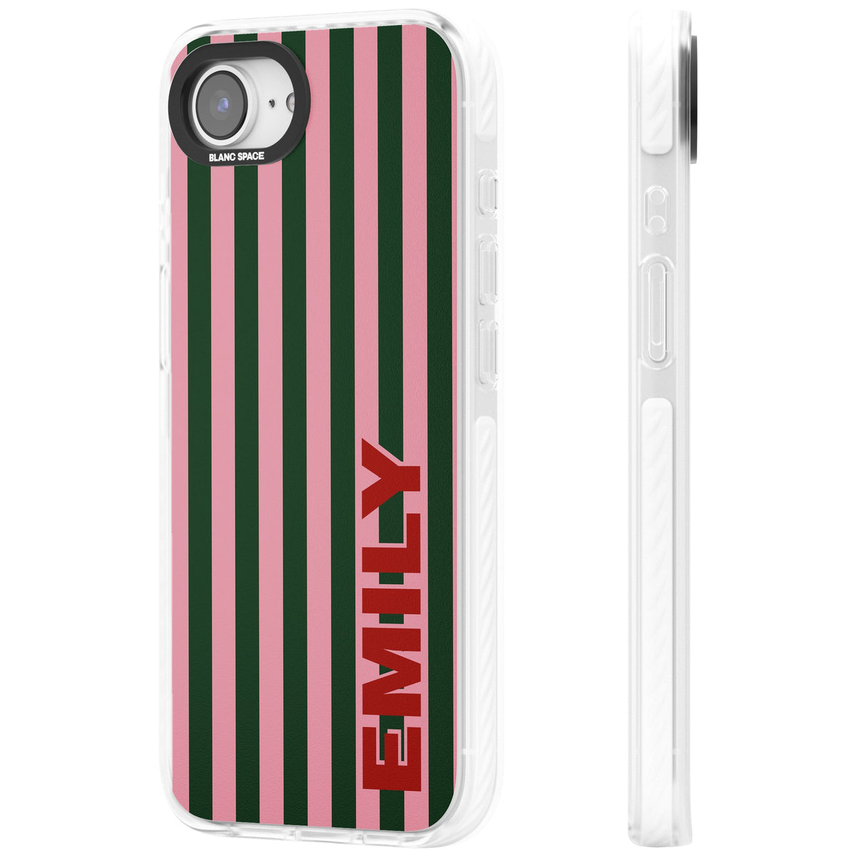 Personalised Italian Stripe iPhone 16e / iPhone 17e Impact Clear Phone Case side