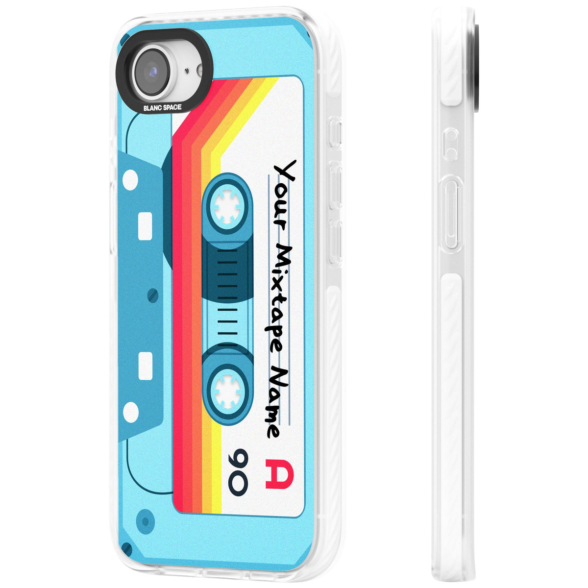 Personalised Retro Mixtape Sporty iPhone 16e / iPhone 17e Impact Clear Phone Case side