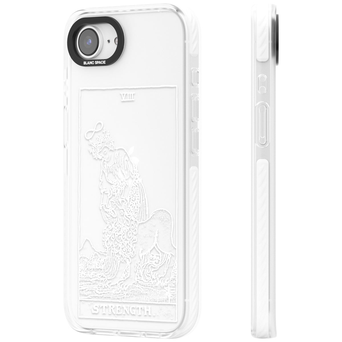 Personalised Strength Tarot Card (White) iPhone 16e / iPhone 17e Impact Clear Phone Case side