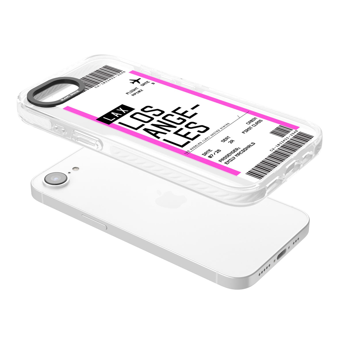 Personalised Los Angeles Boarding Pass iPhone 16e / iPhone 17e Impact Clear Phone Case angled