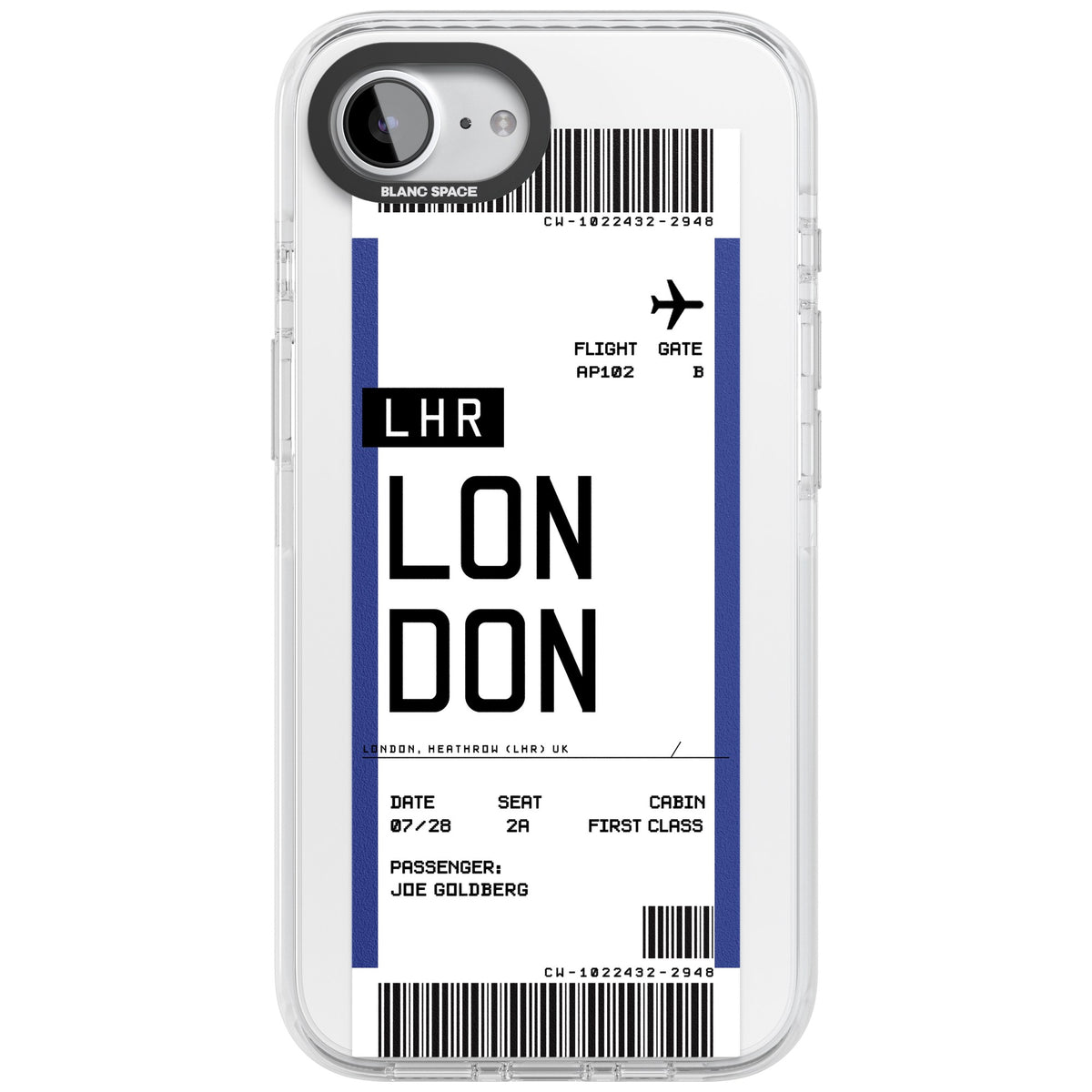 Personalised London Boarding Pass iPhone 16e / iPhone 17e Impact Clear Phone Case front
