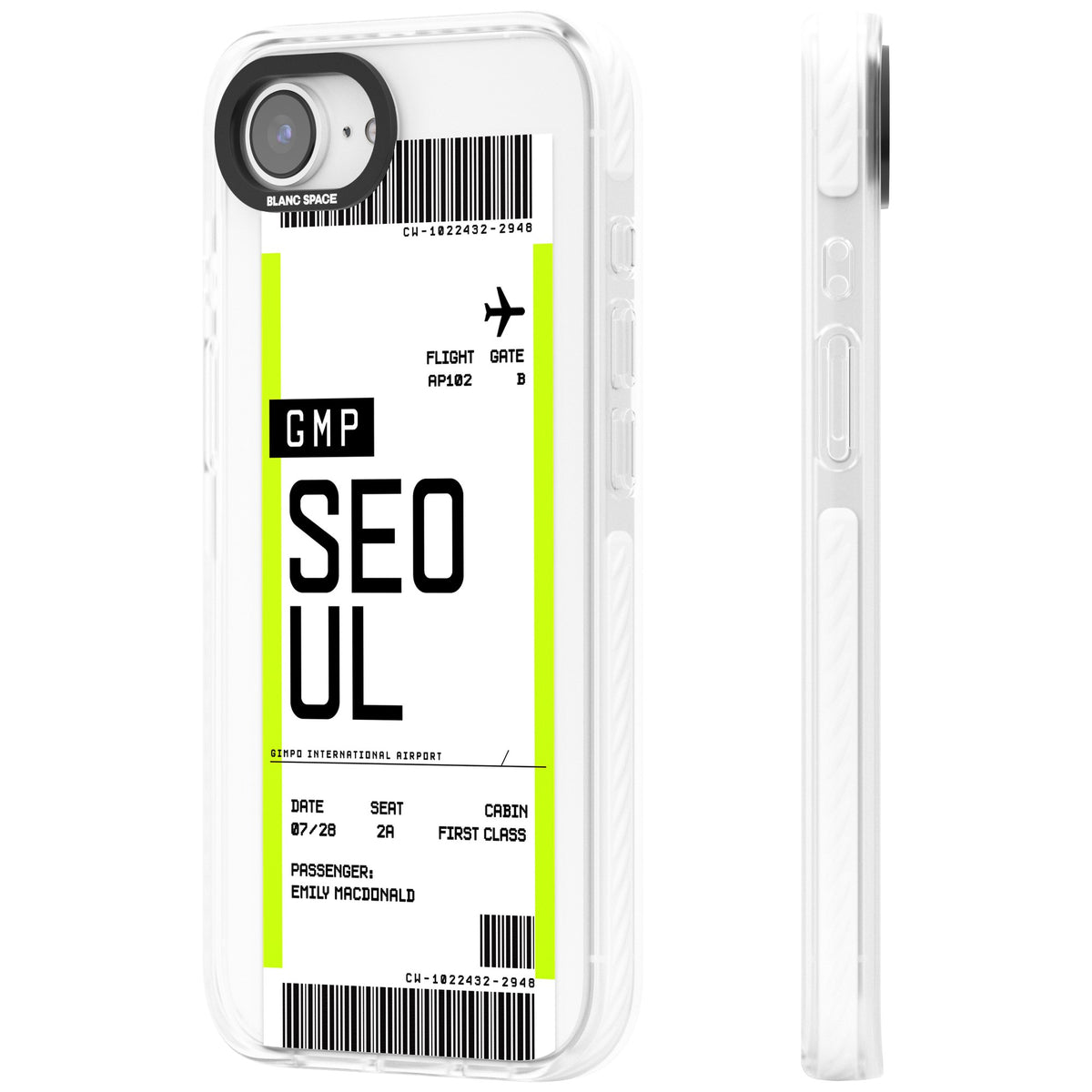 Personalised Seoul Boarding Pass iPhone 16e / iPhone 17e Impact Clear Phone Case side