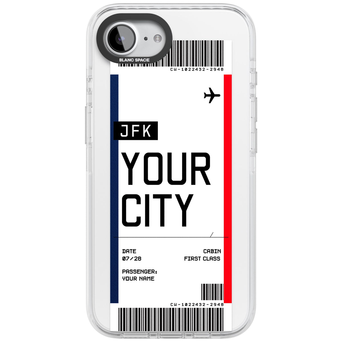 Personalised Create Your Own Boarding Pass Ticket iPhone 16e / iPhone 17e Impact Clear Phone Case front