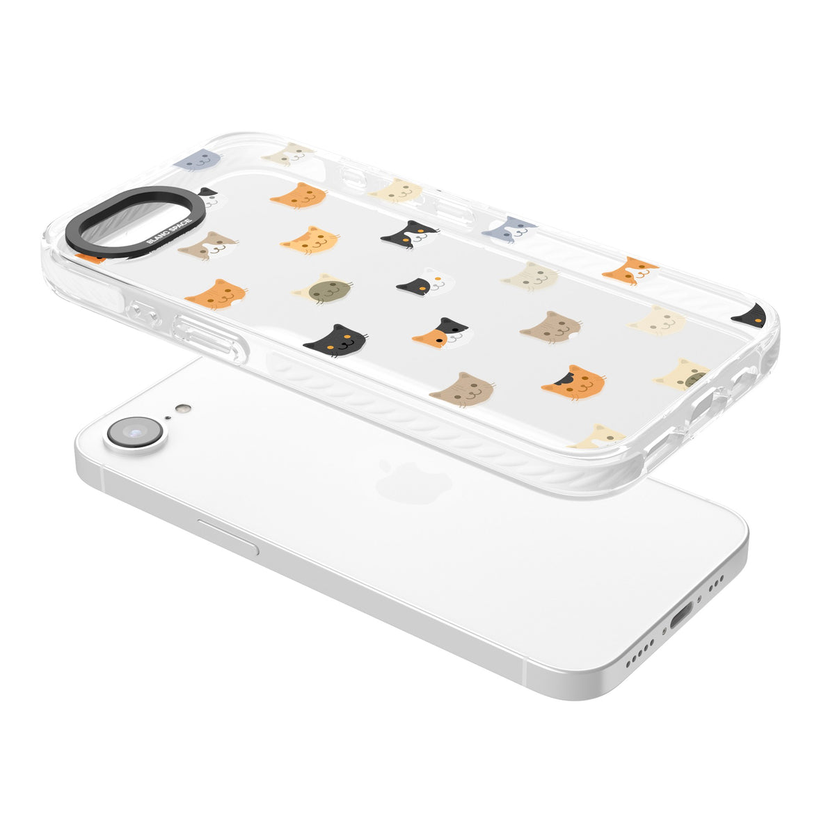 Cute Cat Face Transparent iPhone 16e / iPhone 17e Impact Clear Phone Case angled