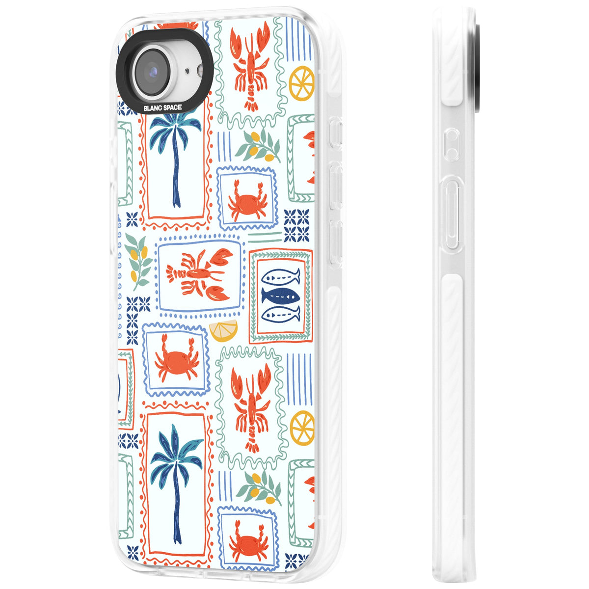 Seaside Stamps iPhone 16e / iPhone 17e Impact Clear Phone Case side