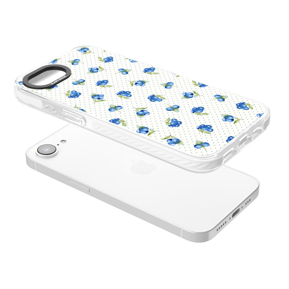 Blueberry Picnic iPhone 16e / iPhone 17e Impact Clear Phone Case angled